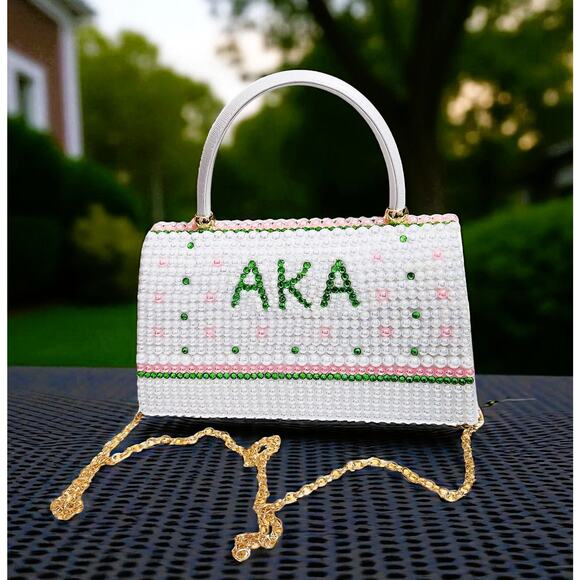 AKA Alpha Kappa Alpha Purse Custom Made "50 Years Golden" Pearls & Rhinestone - Picture 8 of 9